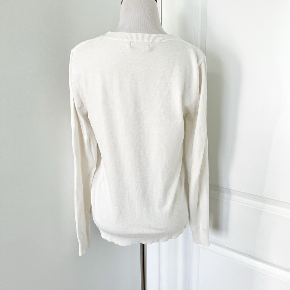 Holiday White Sweater with Festive Sequined Embellishments - Small - Picture 4 of 5